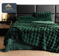 Lenjerie de Pat Dublu, Super Pufoasa, Blanita Artificiala de Iepure, 6 piese Verde C251