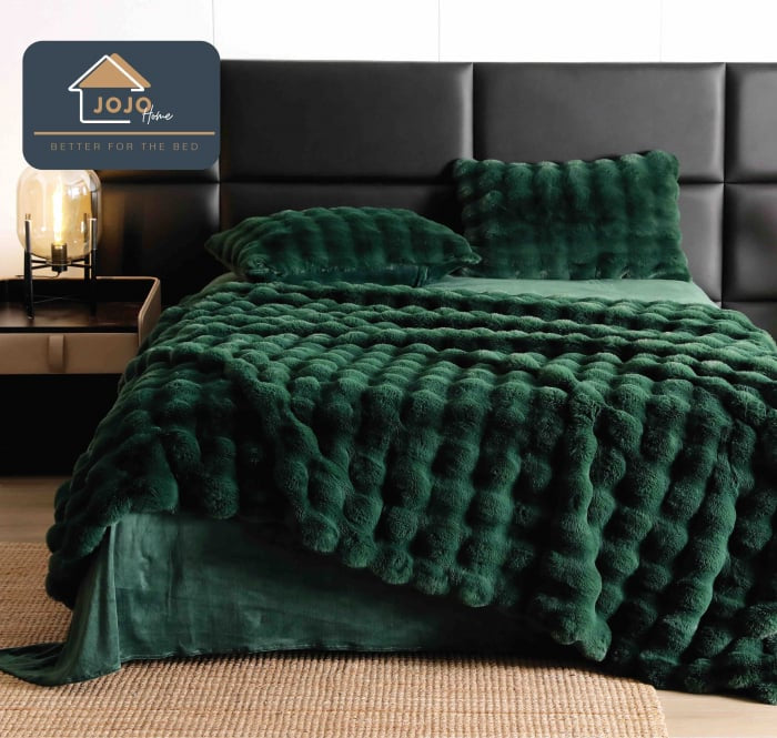 Lenjerie de Pat Dublu, Super Pufoasa, Blanita Artificiala de Iepure, 6 piese Verde C251
