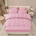 Lenjerie de Pat Premium , dou? persoane , 6 Piese ,Bumbac Finet , cearceaf de pat 180x200 cu ELASTIC, Pliuri Brodate , Roz C1097