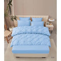 Lenjerie de Pat Premium , dou? persoane , 6 Piese ,Bumbac Finet , cearceaf de pat 180x200 cu ELASTIC, Pliuri Brodate , Albastru deschis C1104