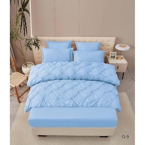Lenjerie de Pat Premium , dou? persoane , 6 Piese ,Bumbac Finet , cearceaf de pat 180x200 cu ELASTIC, Pliuri Brodate , Albastru deschis C1104