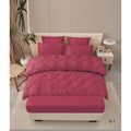 Lenjerie de Pat Premium , dou? persoane , 6 Piese ,Bumbac Finet , cearceaf de pat 180x200 cu ELASTIC, Pliuri Brodate , Rosu Inchis C1101