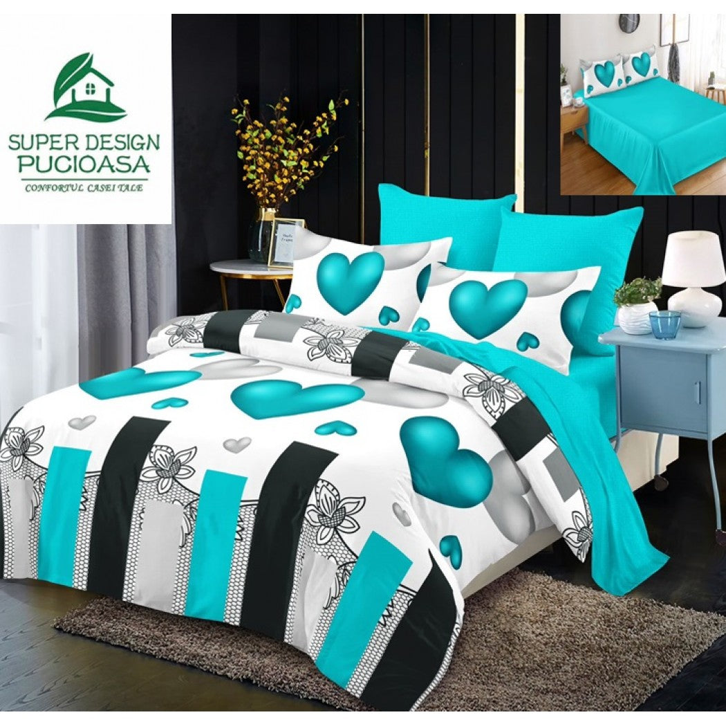 Lenjerie pentru pat dublu din bumbac finet 6 piese C1471