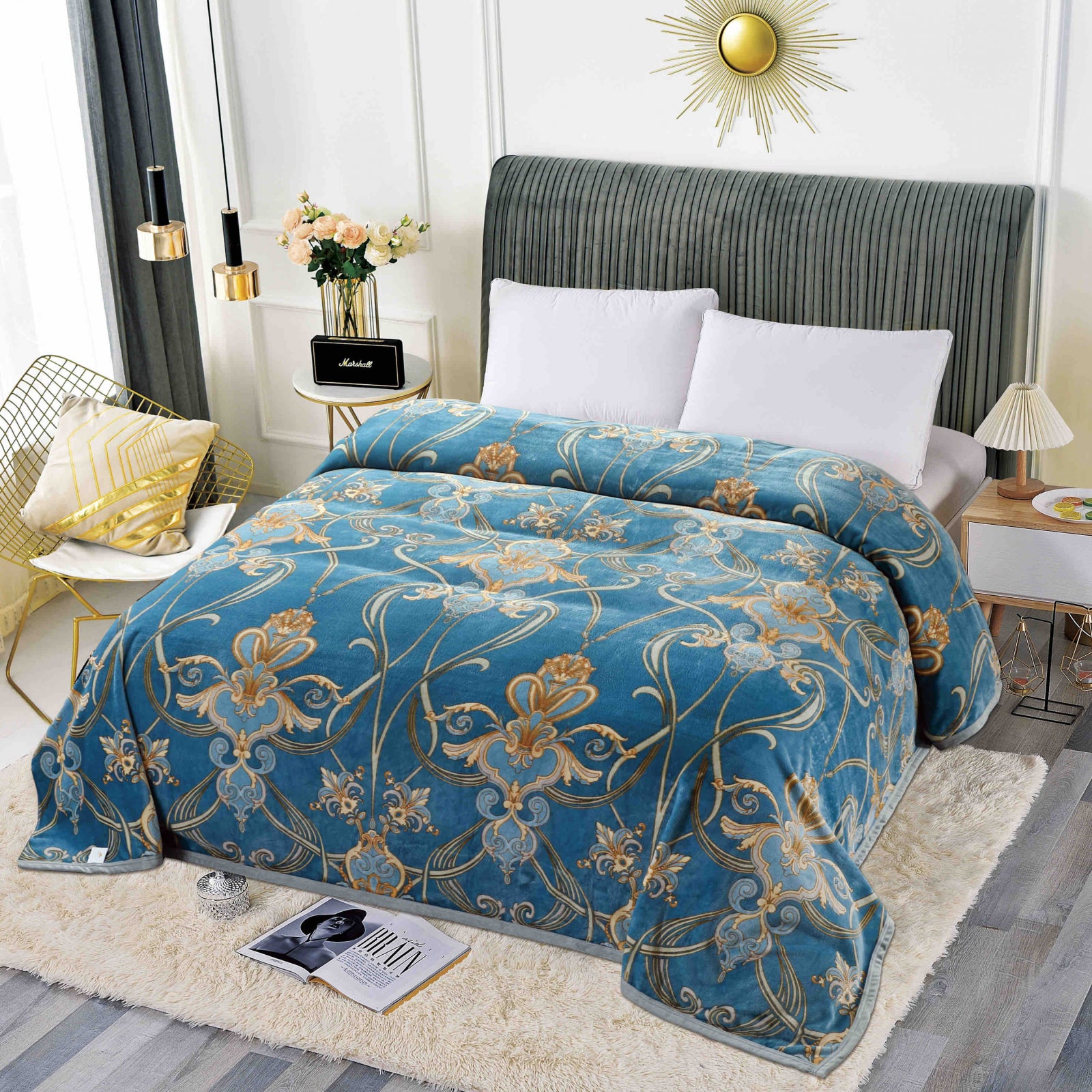 Patura Cocolino, Pat 2 Persoane, 200x230 cm, Verde cu Auriu C593