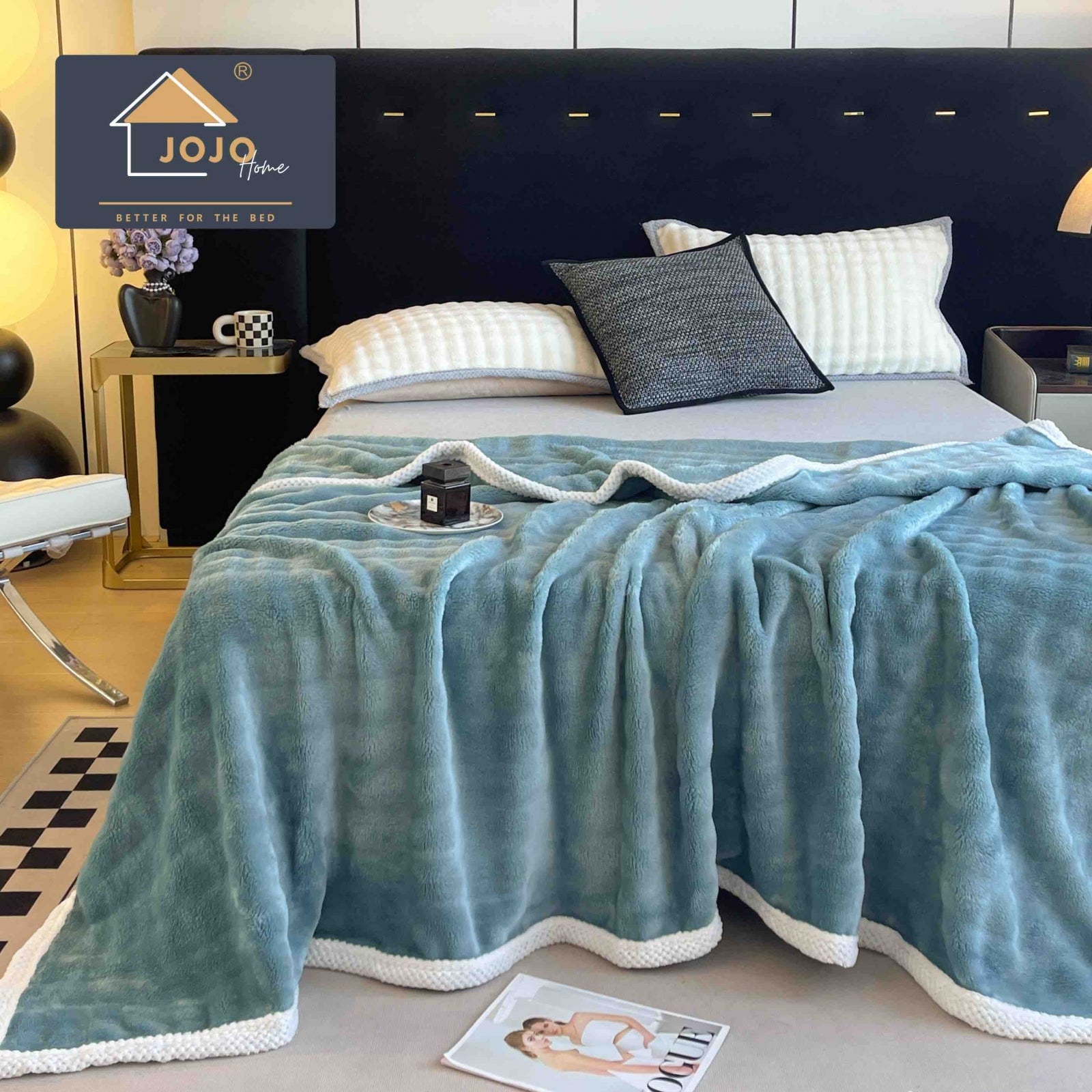 Patura Dubla cu Blanita, Model Plusat, Super Moale, Bleu C612