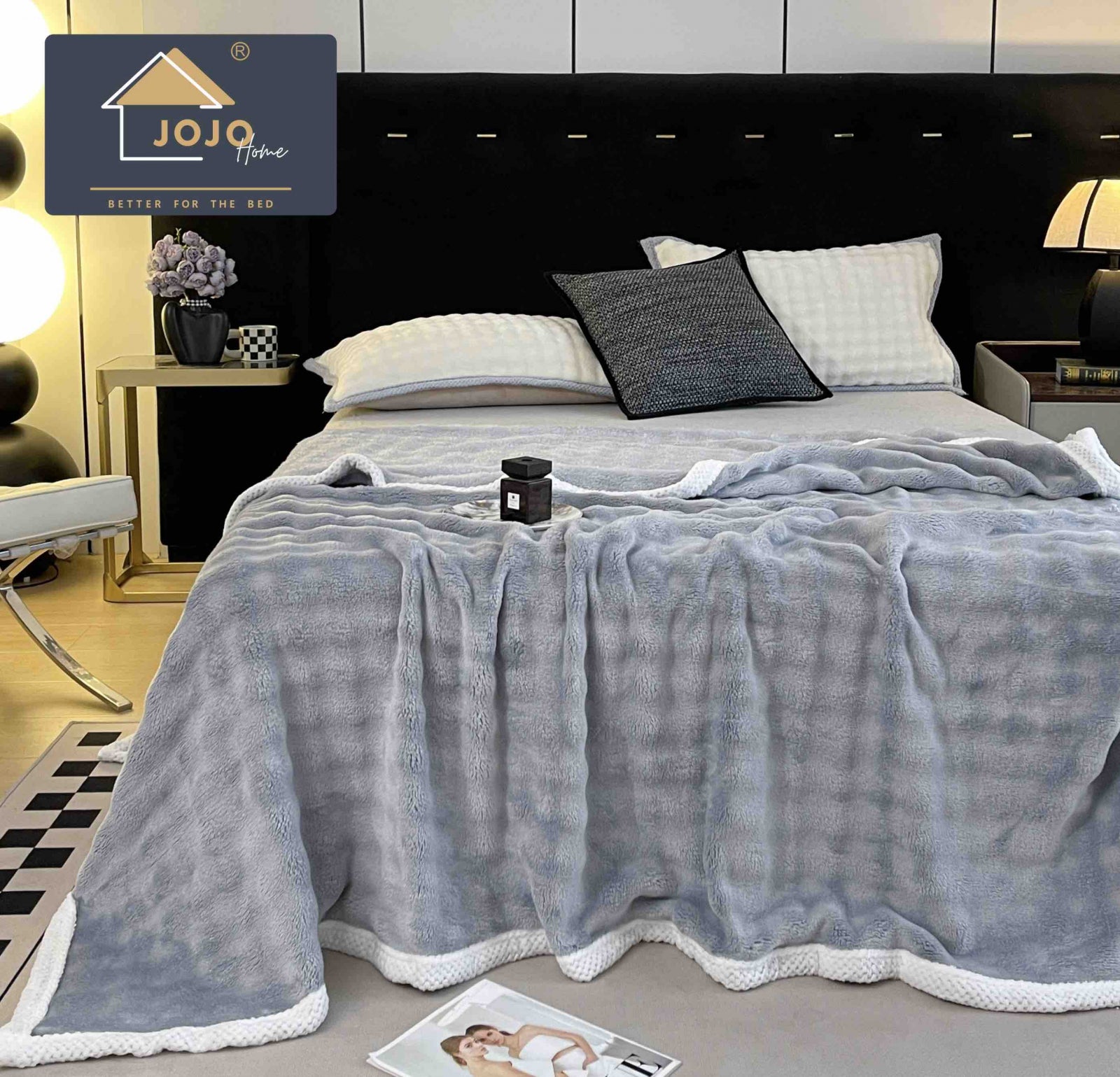 Patura Dubla cu Blanita, Model Plusat, Super Moale, Gri deschis C611