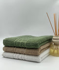 Set 3 Prosoape Bumbac 500 gr/mp, 50x90 cm, Dunga Greceasca, Alb/Bej/Verde Kaki C1187
