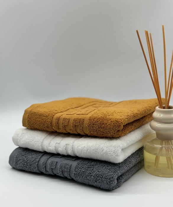 Set 3 Prosoape Bumbac 500 gr/mp, 50x90 cm, Dunga Greceasca, Alb/Gri/Galben Mustar C1188