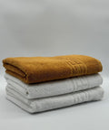 Set 3 Prosoape Bumbac 500 gr/mp, 70x130 cm, Dunga Greceasca, Alb/Galben Mustar C1201