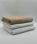 Set 3 Prosoape Bumbac 500 gr/mp, 70x130 cm, Dunga Greceasca, Alb/Maro C1215