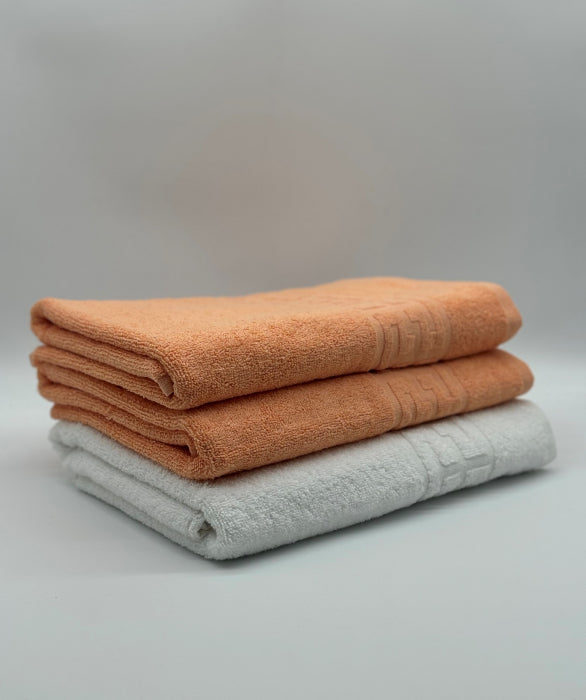 Set 3 Prosoape Bumbac 500 gr/mp, 70x130 cm, Dunga Greceasca, Alb/Portocaliu C1211