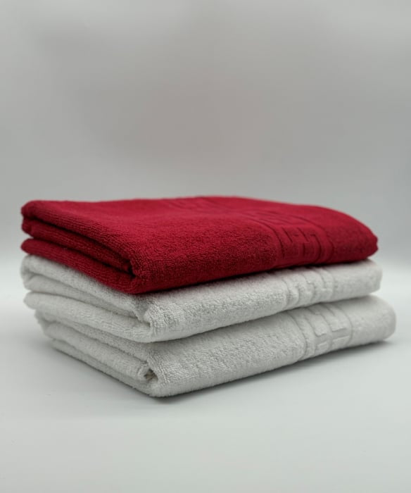 Set 3 Prosoape Bumbac 500 gr/mp, 70x130 cm, Dunga Greceasca, Alb/Rosu C1213