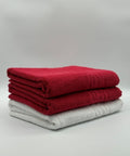Set 3 Prosoape Bumbac 500 gr/mp, 70x130 cm, Dunga Greceasca, Alb/Rosu C1214
