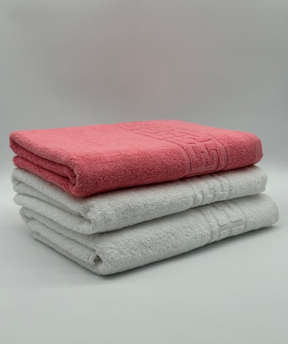 Set 3 Prosoape Bumbac 500 gr/mp, 70x130 cm, Dunga Greceasca, Alb/Roz C1210