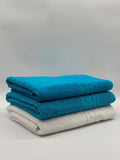 Set 3 Prosoape Bumbac 500 gr/mp, 70x130 cm, Dunga Greceasca, Alb/Turcoaz C1219