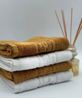Set 4 Prosoape Bumbac 500 gr/mp, 50x90 cm, Dunga Greceasca, Alb/Galben Mustar C1151