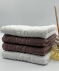 Set 4 Prosoape Bumbac 500 gr/mp, 50x90 cm, Dunga Greceasca, Alb/Maro C1157