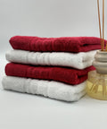 Set 4 Prosoape Bumbac 500 gr/mp, 50x90 cm, Dunga Greceasca, Alb/Rosu C1156