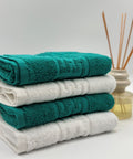 Set 4 Prosoape Bumbac 500 gr/mp, 50x90 cm, Dunga Greceasca, Alb/Verde C1163