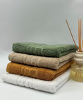 Set 4 Prosoape Bumbac 500 gr/mp, 50x90 cm, Dunga Greceasca, Bej/Verde Kaki/Alb/Galben Mustar C1186