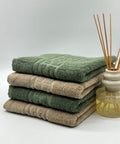 Set 4 Prosoape Bumbac 500 gr/mp, 50x90 cm, Dunga Greceasca, Bej/Verde Kaki C1120