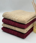 Set 4 Prosoape Bumbac 500 gr/mp, 50x90 cm, Dunga Greceasca, Grena/Bej C1179