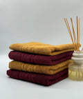 Set 4 Prosoape Bumbac 500 gr/mp, 50x90 cm, Dunga Greceasca, Grena/Galben Mustar C1177