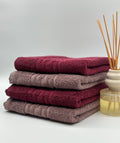 Set 4 Prosoape Bumbac 500 gr/mp, 50x90 cm, Dunga Greceasca, Grena/Maro C1171