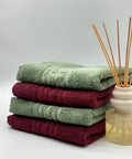 Set 4 Prosoape Bumbac 500 gr/mp, 50x90 cm, Dunga Greceasca, Grena/Verde Kaki C1178
