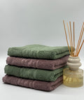 Set 4 Prosoape Bumbac 500 gr/mp, 50x90 cm, Dunga Greceasca, Maro/Verde Kaki C1182