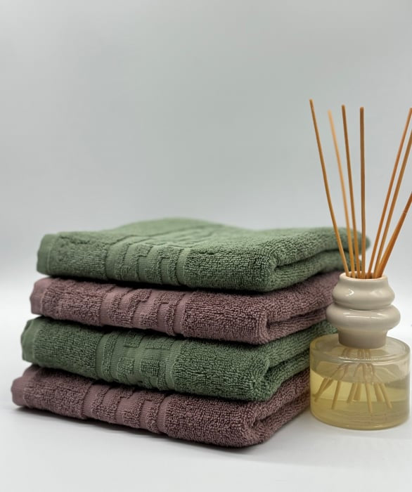 Set 4 Prosoape Bumbac 500 gr/mp, 50x90 cm, Dunga Greceasca, Maro/Verde Kaki C1182