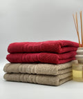 Set 4 Prosoape Bumbac 500 gr/mp, 50x90 cm, Dunga Greceasca, Rosu/Bej C1169