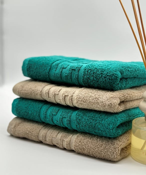 Set 4 Prosoape Bumbac 500 gr/mp, 50x90 cm, Dunga Greceasca, Verde/Bej C1167