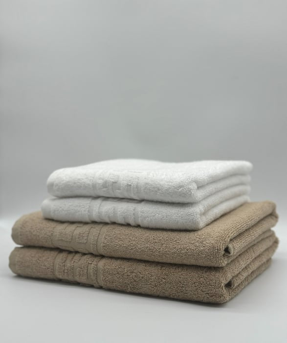 Set 4 Prosoape Bumbac 500 gr/mp, Dunga Greceasca, Alb/Bej C1246