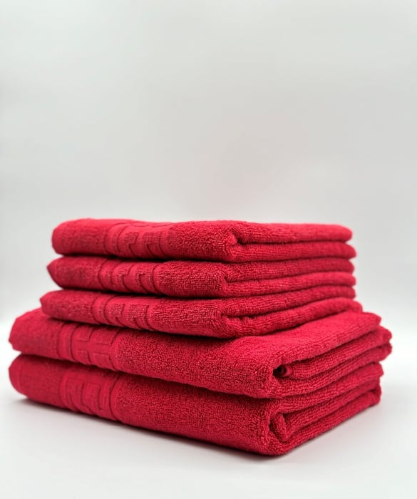 Set 5 Prosoape Bumbac 500 gr/mp, Dunga Greceasca, Rosu C1221