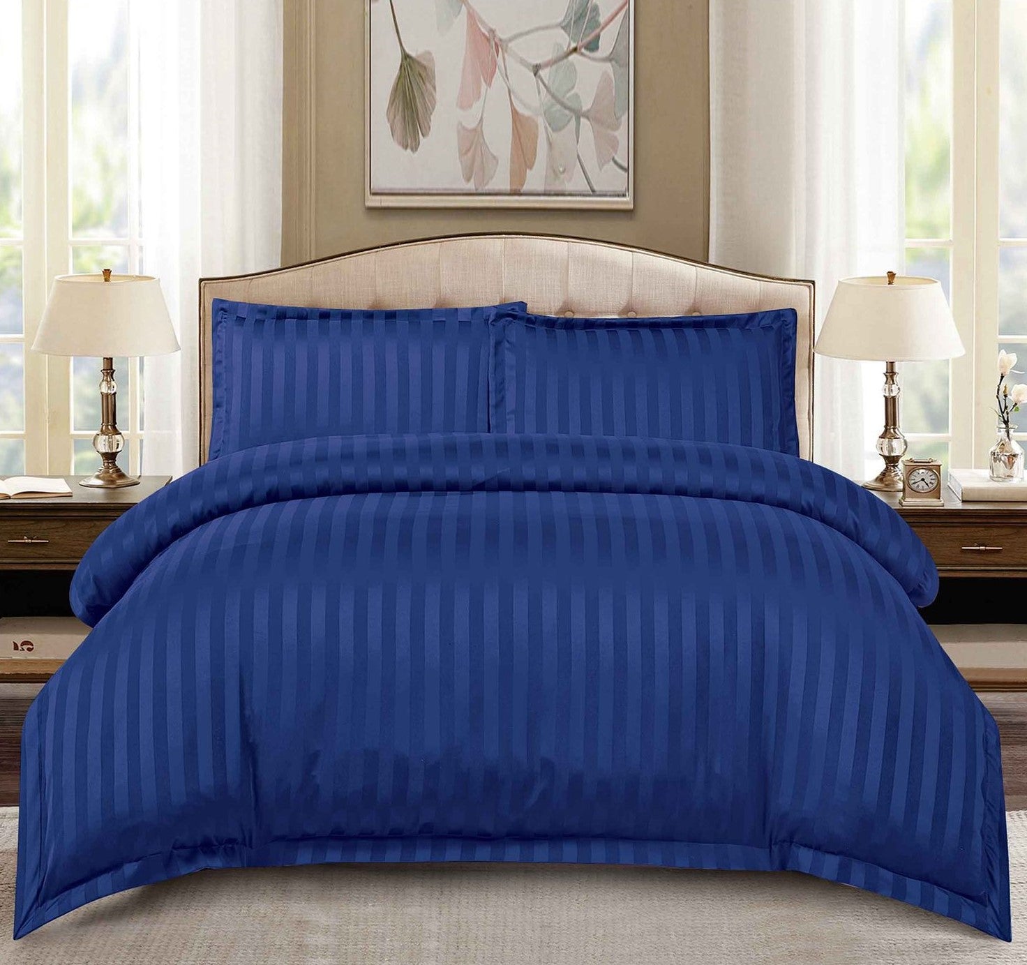 Set Lenjerie de pat dublu cu Elastic, 2 Persoane, Tip Damasc, Uni, 4 Piese, Finet/Bumbac, Cearceaf pat 180 x 200 , C1274